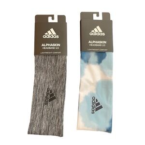 Adidas Alphaskin Headband 2.0 Set of 2,Blue Color Wash & Heather Dark Gr…